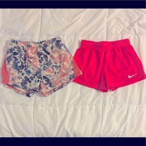 TWO EUC NIKE Little Girls Athletic Shorts Pink Blue Tie Dye 6 6X Lined Mesh